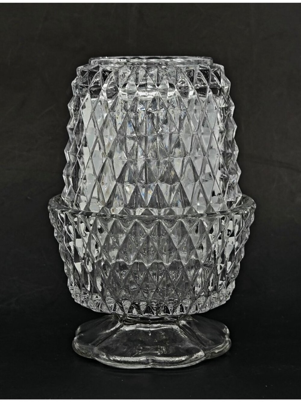 Vintage Diamond-Cut Clear Fairy Lamp, Fairy Light Candle Holder w/Pedestal Base - Picture 2 of 9